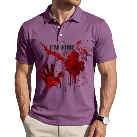 Mens Halloween Polo Shirt Graphic Lapel Collar Short Sleeve Pullover Lightweight Breathable Streetwear Casual Golf Shirts Purple 3XL