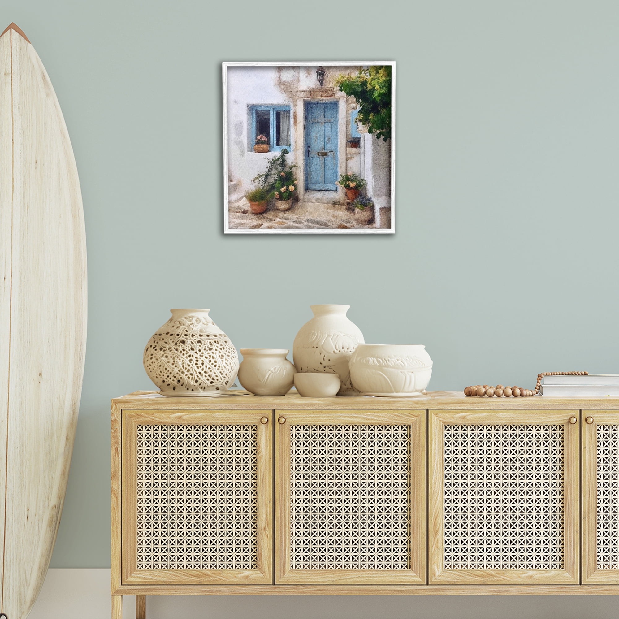 Stupell Industries Greek Door Architecture Town & City Painting White Framed Art Print Wall Art, 24 x 24