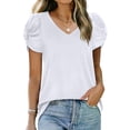 thumbnail image 3 of Bigersell Tunic Workout Tops Women Loose Casual Short Sleeve V-Neck Solid Casual Blouse T-shirt Tunic Tops Women's Plus Swing V-Neck Short Sleeve Tunic Tops Style B27959, White M, 3 of 9