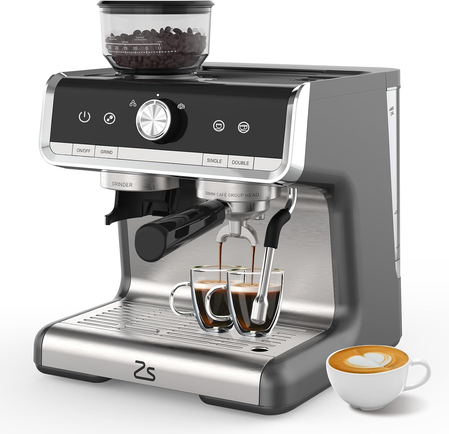 Home Semi Automatic Espresso Machine, 20 Bar Professional Espresso Maker with Milk Frother Steam Wand and 95oz Water Tank, Stainless Steel Latte Cappuccino Coffee Maker for Home