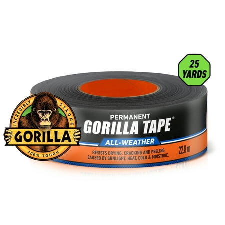 Gorilla All Weather Duct Tape, Black, 1.88" x 25 yd - UV and Temperature Resistant Waterproof Tape for Outdoor Repairs