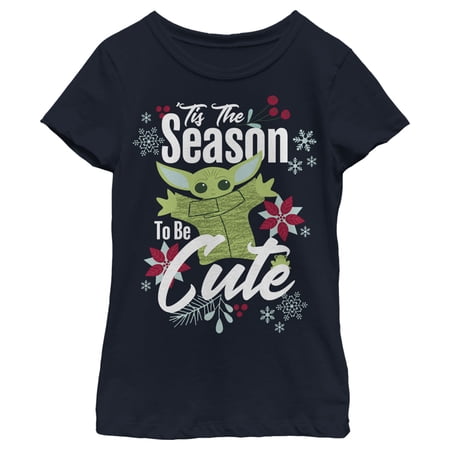 Girl s Star Wars: The Mandalorian Christmas The Child Cute Season Graphic Tee Navy Blue X Large
