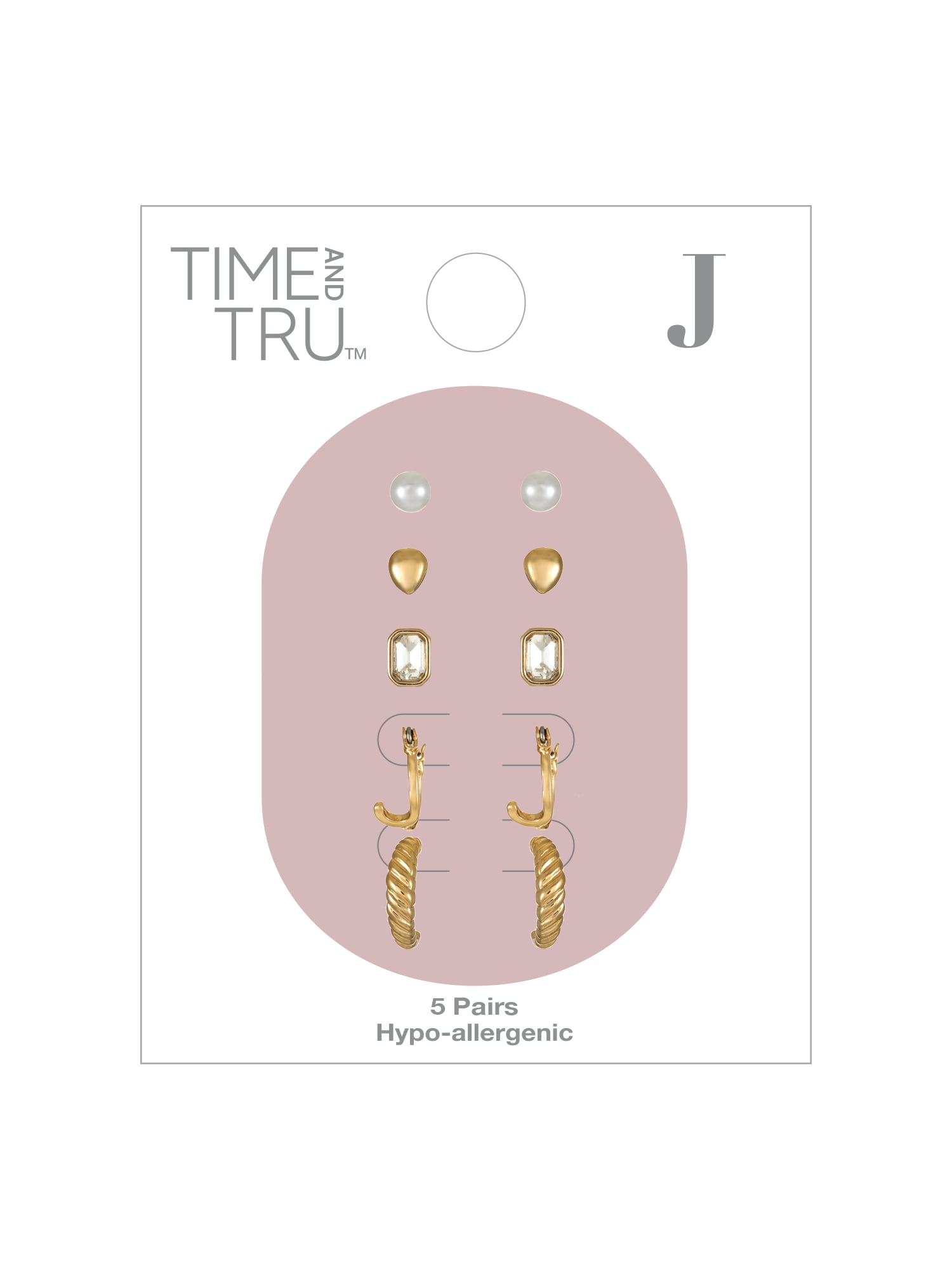 Time and Tru Goldtone Multi Earring Set, 5 Pairs, Initial J