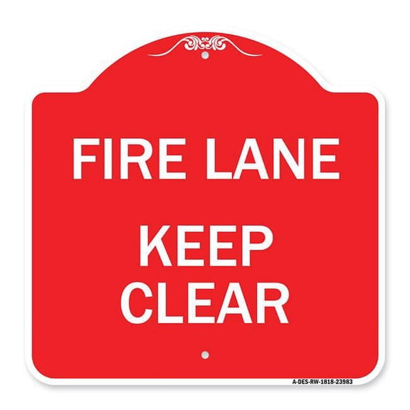 SignMission A-DES-RW-1818-23983 18 x 18 in. Designer Series Sign - Fire Lane Keep Clear, Red & White