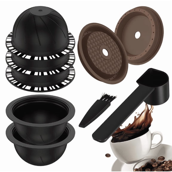Golikin 2026 New 5Pcs Reusable Vertuo Pods for Nespresso Machine, Coffee Capsule with 2 Silicone Lids 1 Spoon and Bru