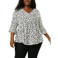 thumbnail image 6 of GRACE & GRANDEUR Women's Plus Size Tops Polka Dots V Neck 3/4 Sleeves Peplum Hem Babydoll Blouses 2X White, 6 of 7