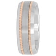 thumbnail image 2 of Mens Tungsten Rose Gold-Tone IP Double Grooved Wedding Band, 2 of 4