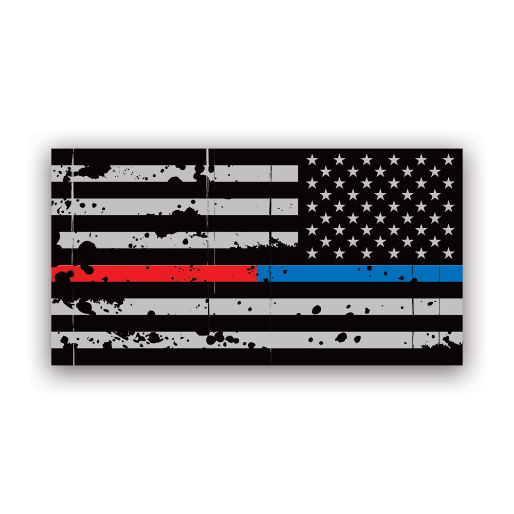 Reverse Distressed Red / Blue Line Subdued American Flag Sticker Decal ...