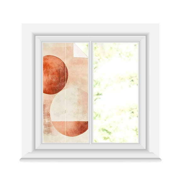 Window Privacy Film Burnt Orange Geometric Art Stained Glass Window Film Decorative Sun Block Window Cover Modern Abstract Art Aesthetics Window Clings Static Sticker for Bathroom 19.6"x39.3"