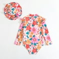 thumbnail image 7 of ASFGIMUJ Toddler Swimsuit Girl Two Piece Summer Long Sleeve Floral Prints 1 Piece Swimwear Beach Onesie Bikini With Hat Outfits Toddler Girl Bathing Suit,Size 18 Months-24 Months, 7 of 7