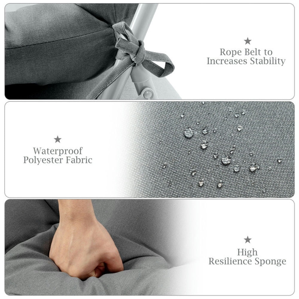 Spaco 22 x 44 Inch Tufted Outdoor Patio Chair Seating Pad, Three-Folding Back Chair Cushion with Four Attached String Ties, 5" Thick Padded Chair Cushion for Outdoor, Gray