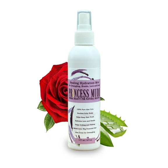 Princess Mudd Aloe Rose Hydration Mist Hair Detangler and Scalp Hair Refresher, 6oz