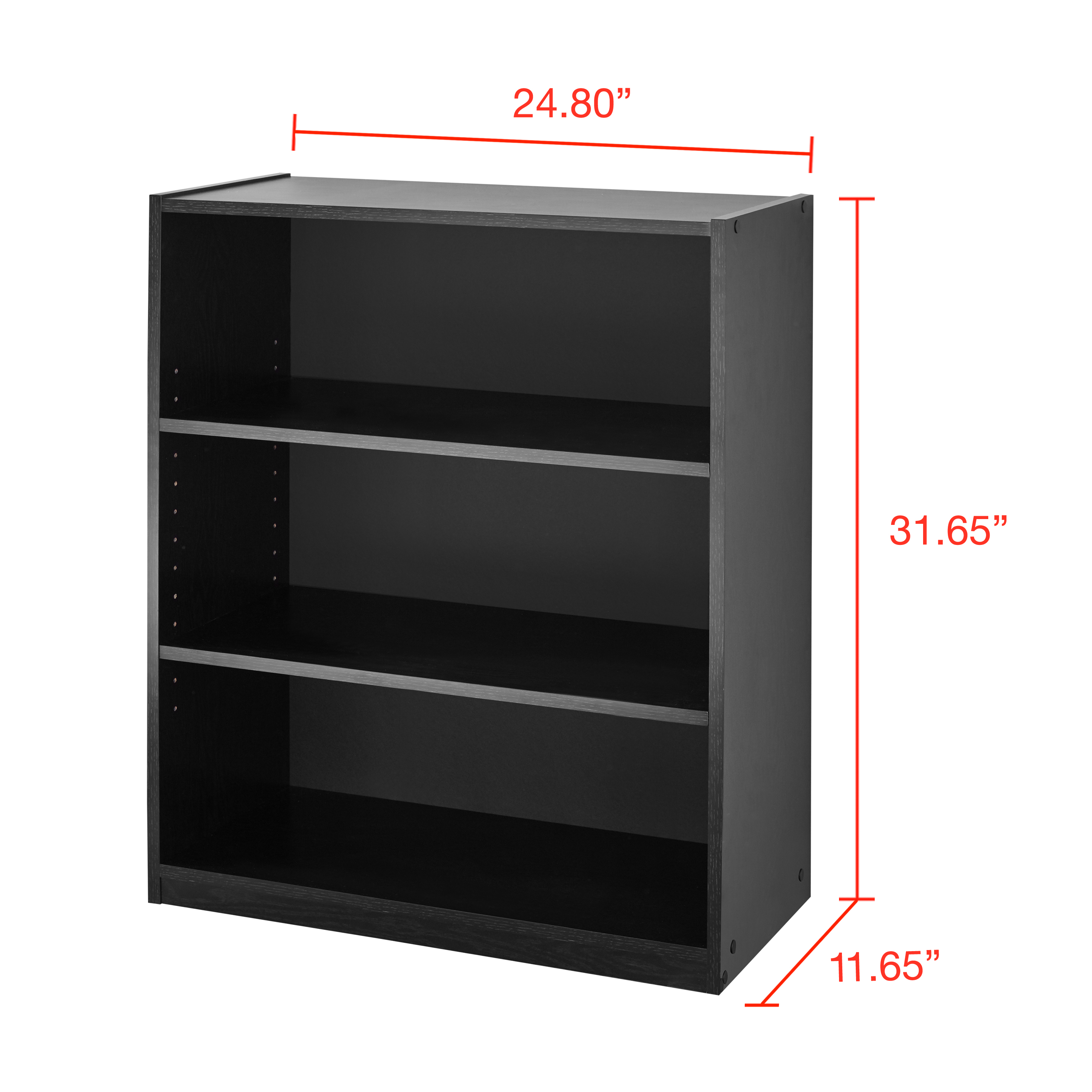 Mainstays 3-Shelf Bookcase with Adjustable Shelves, True Black Oak - image 3 of 6
