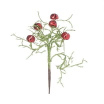 Christmas Decoration Glitter Green Pick with Red Bells , 8 inch