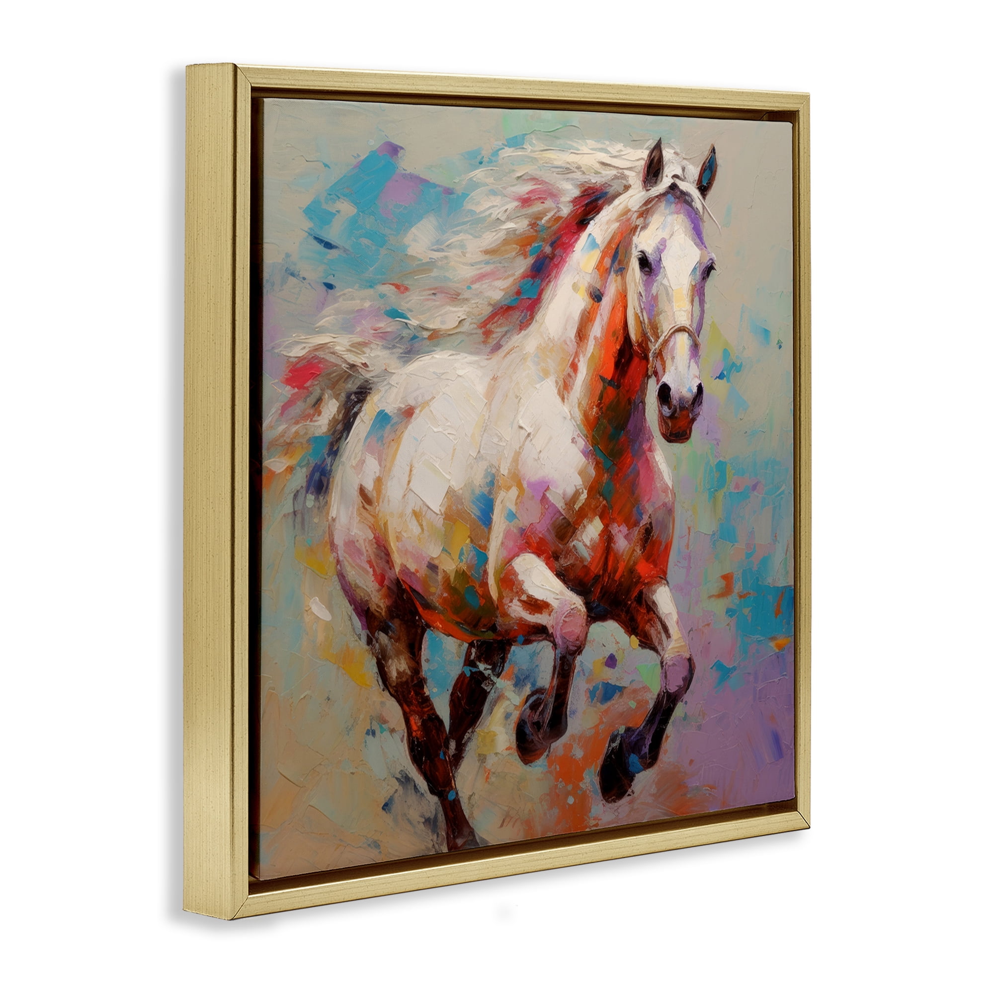 Stupell Industries Trotting Horse Abstraction Animals & Insects Painting Gold Floater Framed Canvas Art Print Wall Art, 25 x 25