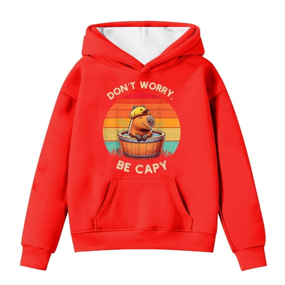 Tween Girls Hoodies Sweatshirts Kids Long Sleeve Pullover With Cute Capybara Print Front Pocket Clothes Red Size 10-11T