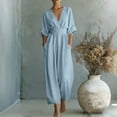 thumbnail image 2 of Moxiu Women's Elegant V Neck Jumpsuits Plus Size Dressy Casual Half Sleeve Wide Leg Long Pants Rompers Formal Office Work Overalls Light Blue,XXXL, 2 of 7