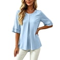 thumbnail image 6 of WRFWUL Womens Elegant Button Blouses Casual Crewneck Tiered Ruffle Sleeve Shirts Loose Fit Curved Back Chiffon Tops, 6 of 7