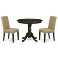 thumbnail image 2 of ANDR3-CAP-03 3Pc Round 36" Table And A Pair Of Parson Chair With Cappuccino Finish Leg And Linen Fabric- Brown Color, 2 of 2