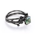 thumbnail image 4 of Leaf Pattern 0.5 Carat Cushion Cut Transparent Druzy Moss Green Agate Solitaire Bridal Set in 18K Black Gold Plating over Silver, 4 of 4
