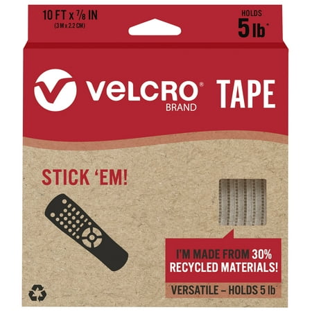 UPC: 0075967301958 | VELCRO Brand ECO Collection Stick On Adhesive Tape 10ft x 7/8in Cut Strips to Length Sustainable 30% Recycled Material White