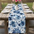 thumbnail image 4 of Blue Spring Floral Cotton Linen Rectangle Table Runners 13"x120", Watercolor Ombre Summer Botanical Coffee Table Runner Dresser Scarves Luxury Table Runners for Wedding Party Banquet Dinner Decor, 4 of 8