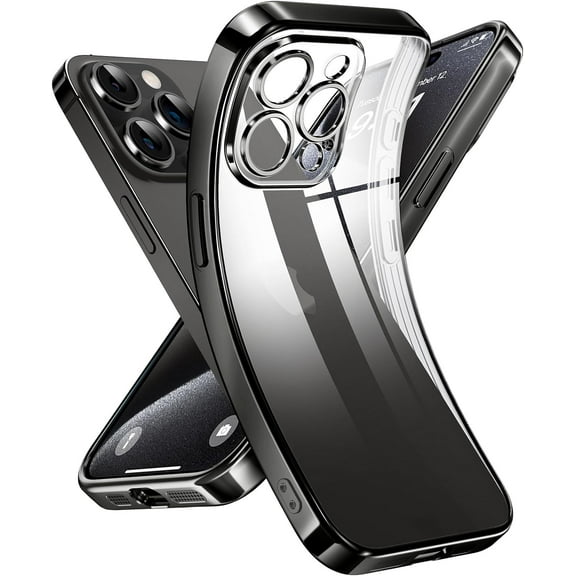 Crystal Clear Case for iPhone 15 Pro, [Not Yellowing] [Camera Protection] [Military Grade Drop Tested] Transparent Shockproof Protective Phone Case Soft Silicone Slim Cover, 6.1", Black