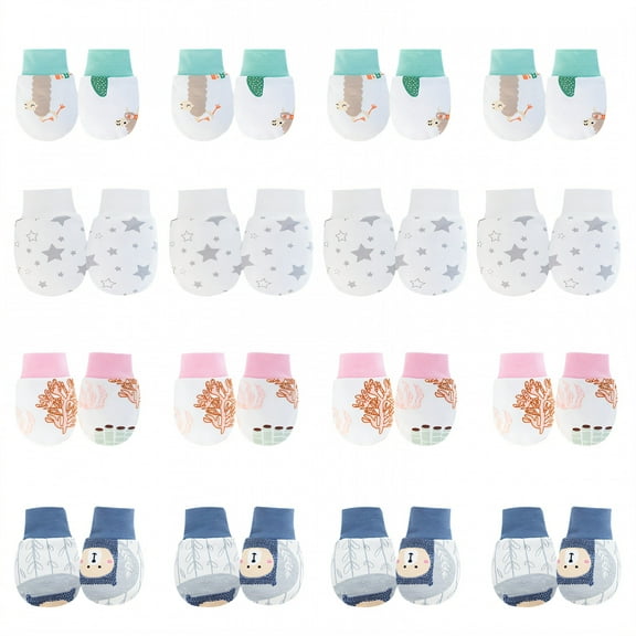 TELOLY 16 Pairs Baby Mittens,Cotton Newborn Mittens No Scratch,Newborn Mittens for 0-1 Years