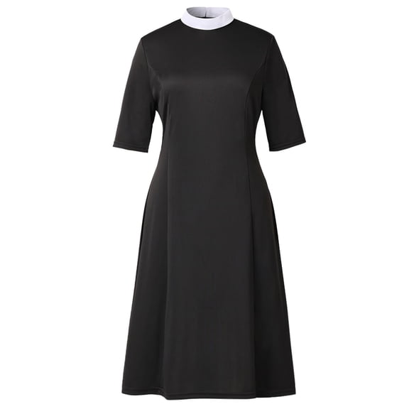 Afinprain Wome's Half Sleeve Clergy Dress A-Line Clerical Stand Collar