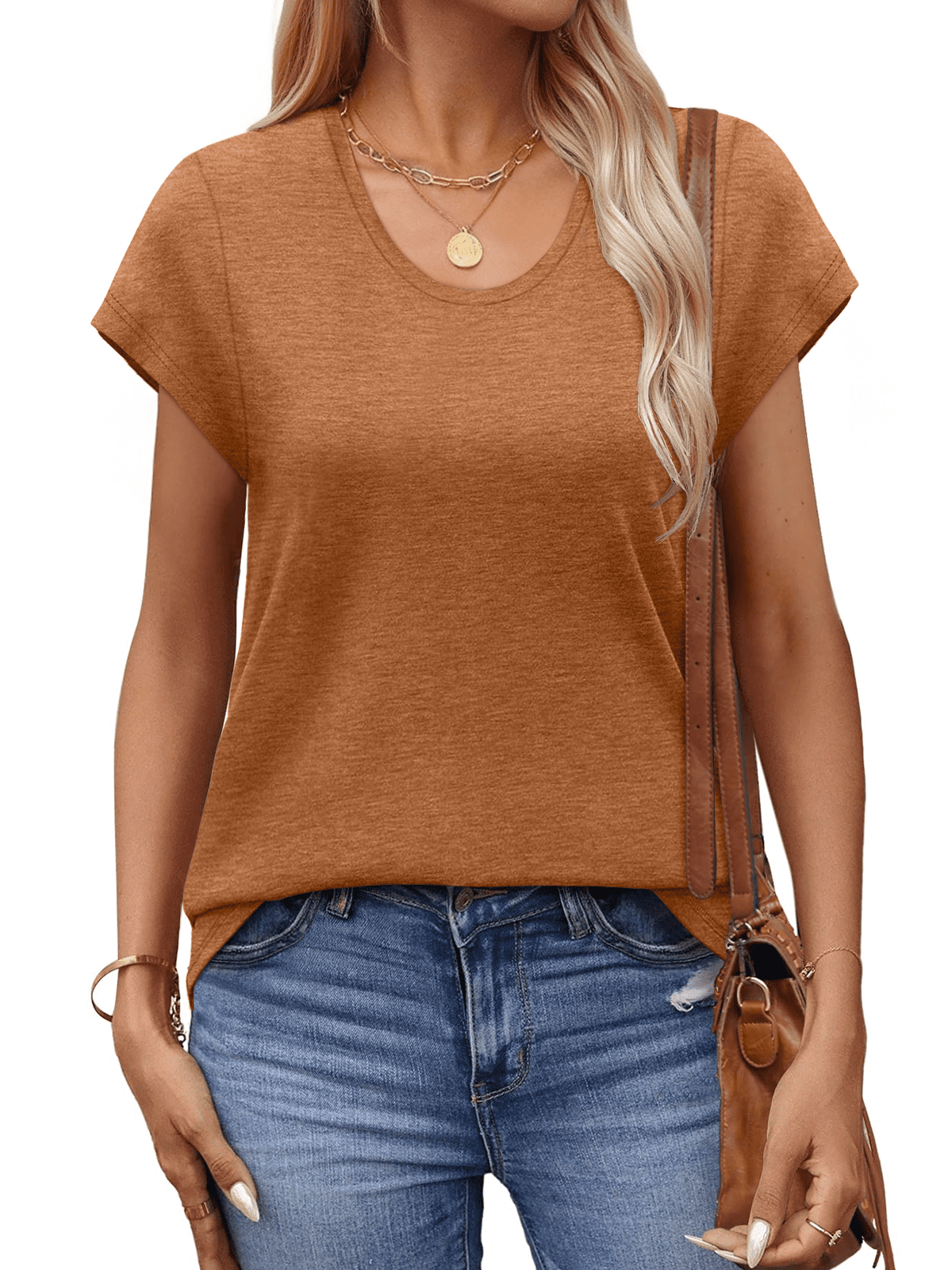 MOSHU Casual Womens T-Shirts Basic Tops for Women Cap Sleeve Loose Tank Tops