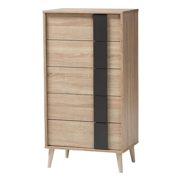 Bowery Hill Commode Moderne 5 Tiroirs en Bois Manufacturé Chêne Clair
