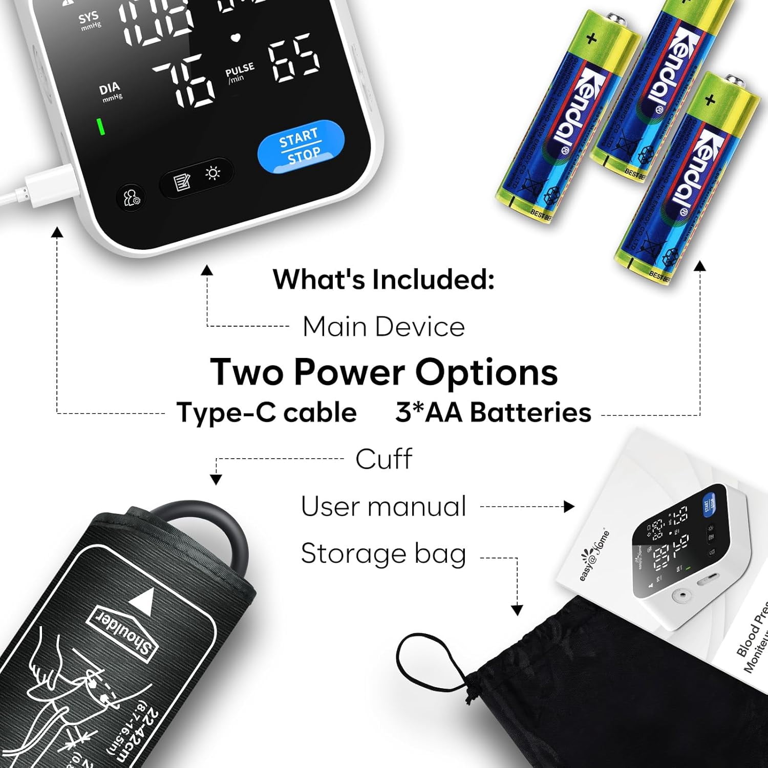 Easy@Home Upper Arm Blood Pressure Monitor, Accurate BP Machine with Voice & LED Display, MyHeartPal App, No Bluetooth