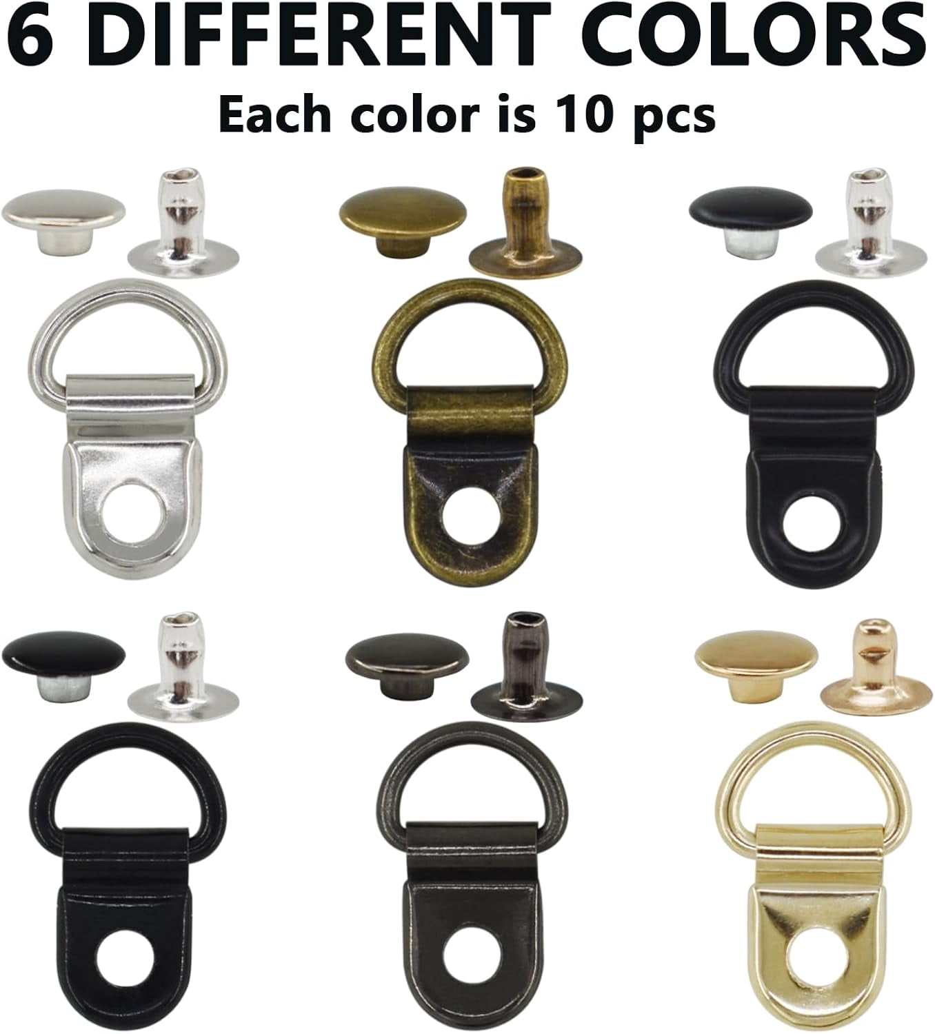 Shoelace Hooks Metal Hook D-Ring Eyelet Buckles Mounting Clips with Rivets for Leather Boots Repair and Replacement, Boot Shoes Hiking, Climbing, DIY Crafts Supplies