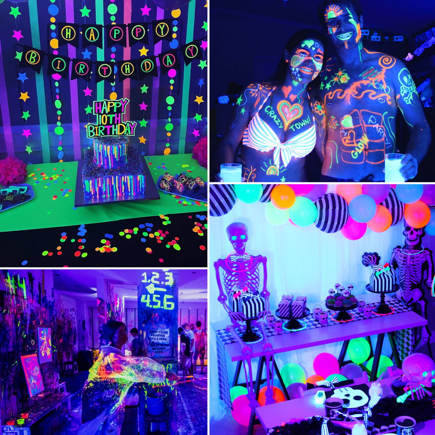 GCGAFUL 4 Pack LED Black Lights, Blacklight Bars with Plug and Switch, Glow in The Dark Party Supplies for Halloween Decorations, Bedroom, Body Paint, Stage Lighting, Poster, Black