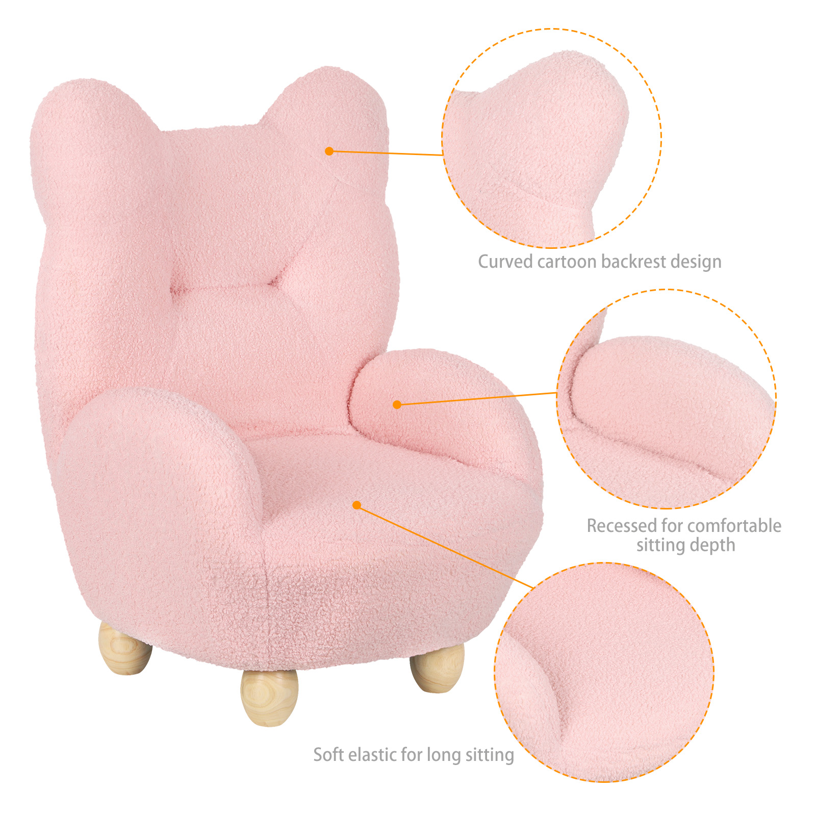 Oumilen Plush Bear Indoor Accent Chair for Kids, Light Pink