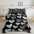 thumbnail image 2 of Heart Full Down Comforter Black Love Heart Bedding Sets,Geometric Line Decor Comforter Set Cute Heart Bed Set Teens, 2 of 7