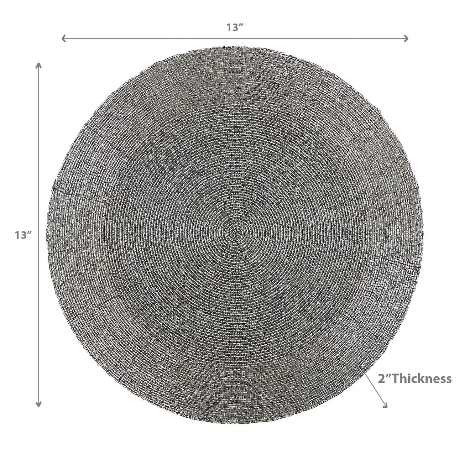 Christmas Beaded Round Placemat Silver - Set of 4