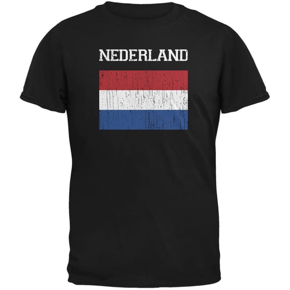 World Cup Distressed Flag Nederland Black Adult T-Shirt - 2X-Large