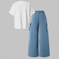 thumbnail image 4 of CYRBOKO Outfit Sets for Girls, Elastic Waist Casual Crew Neck Short Sleeve Summer Two-piece Sets Blue Size 13-17 T, 4 of 7