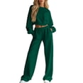 thumbnail image 3 of Two Piece Sets for Women Crew Neck Long Sleeve Cropped Top Wide Leg Pants Lounge Set Cozy Sweatsuits Fashion 2026, 3 of 7