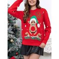 thumbnail image 1 of Suéteres navideños para mujer, manga larga, cuello redondo, estampado de renos, suéteres sueltos, tops de punto, 1 of 5