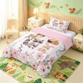 thumbnail image 2 of Manfei Flower Jungle Animals Twin Comforter Sets, Kawaii Fox Raccoon Bedding Set, White Pink, Pink Reversible, 2pcs, 1 Comforter and 1 Pillowcase, 2 of 6