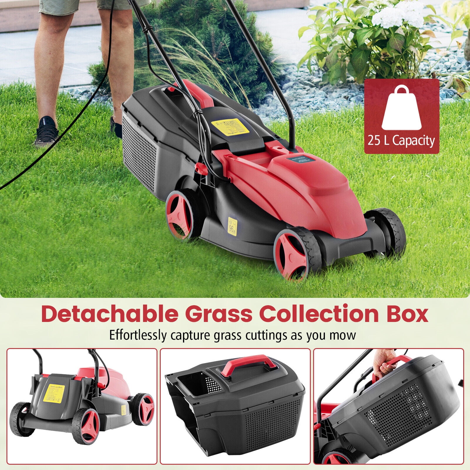 Amijoy Electric Corded Lawn Mower 12-AMP 14-Inch Walk-Behind Lawnmower w/Collection Box