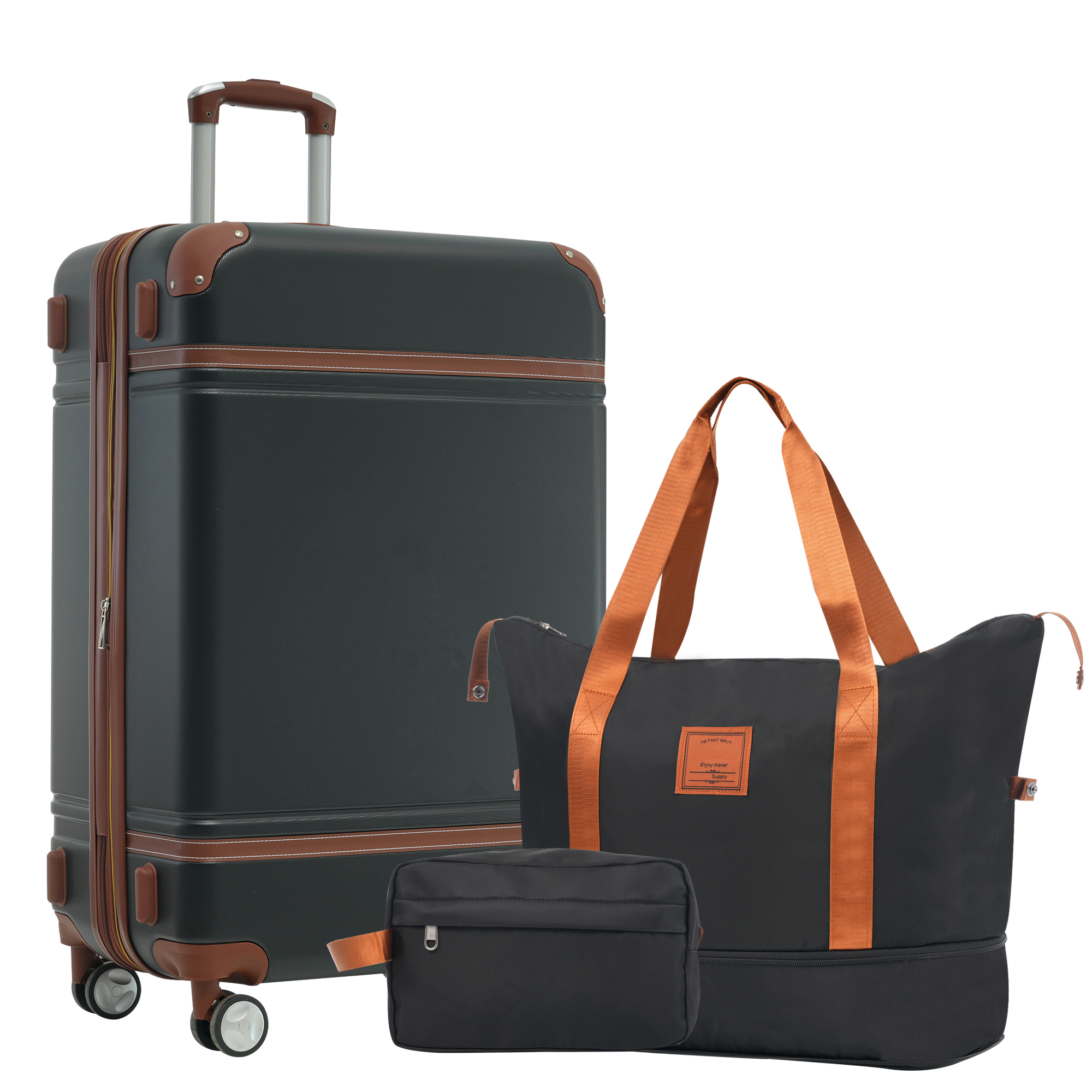 EUROCO 3-Piece Luggage Sets, 24" Medium Checked Luggage with TSA Lock and Spinner Wheels,Expandable Hardside Lightweight Suitcase for Men Women,Black