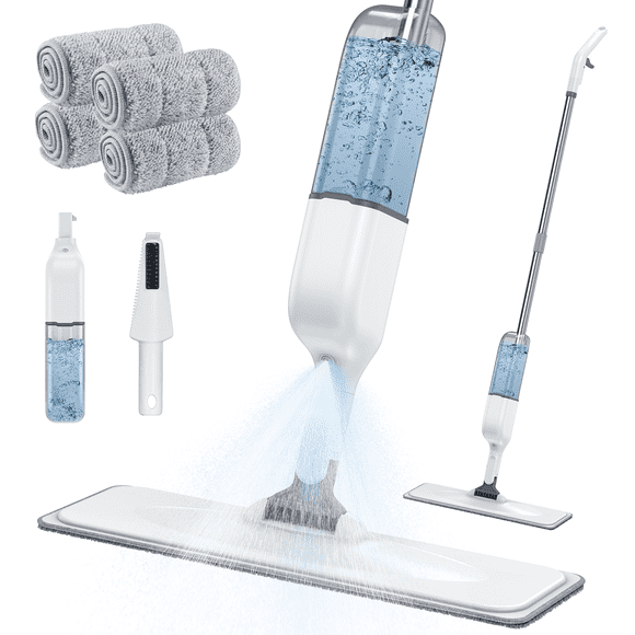 Trapeador de Aerosol para Limpieza de Pisos con 4 Almohadillas Lavables, Trapeador de Microfibra Húmedo y Seco, Trapeador para Polvo con Botella Recargable de 500 ml para el Hogar, Cocina, Laminado d
