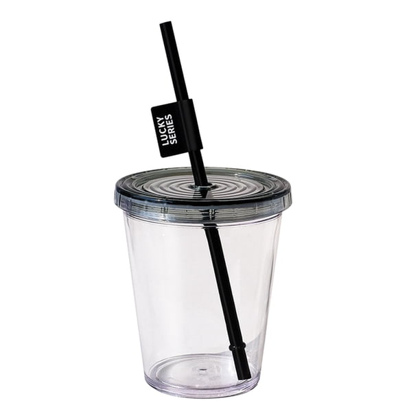 Vaso transparente con tapa y pajita Vasos transparentes para mascotas Vaso de agua transparente fácil de llenar Negro