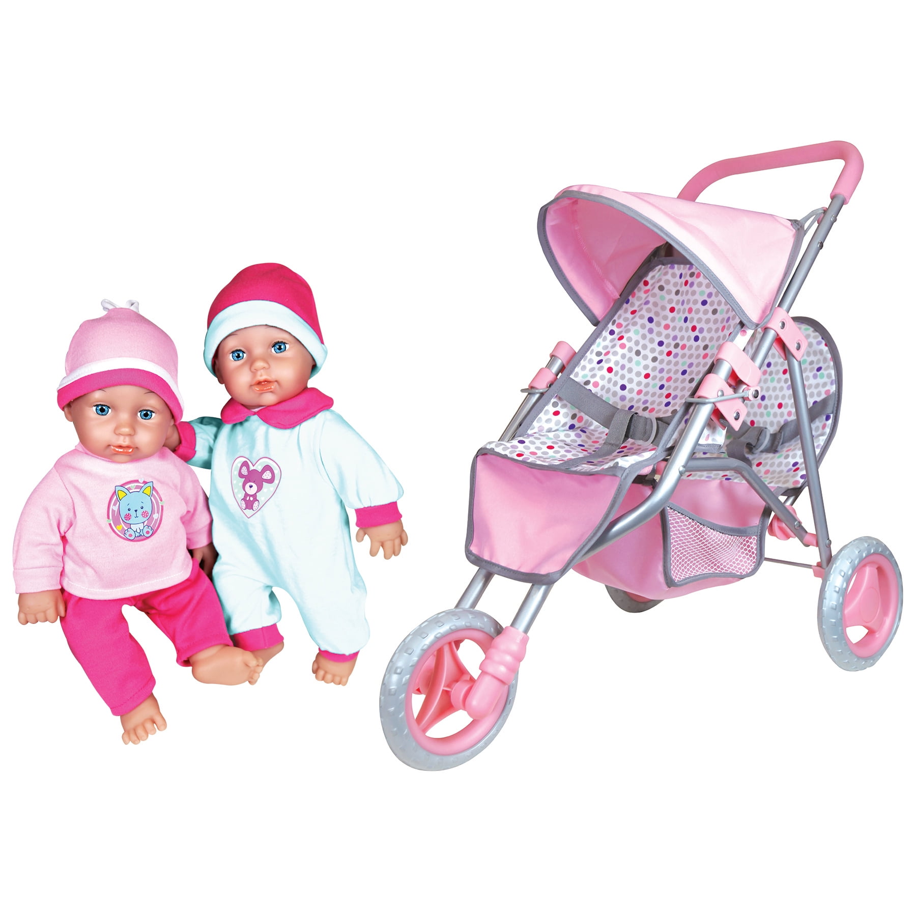 Dolls Foldable Stroller Buggy Jogger Baby Doll Pram Dolls Accessories Toy Pink 