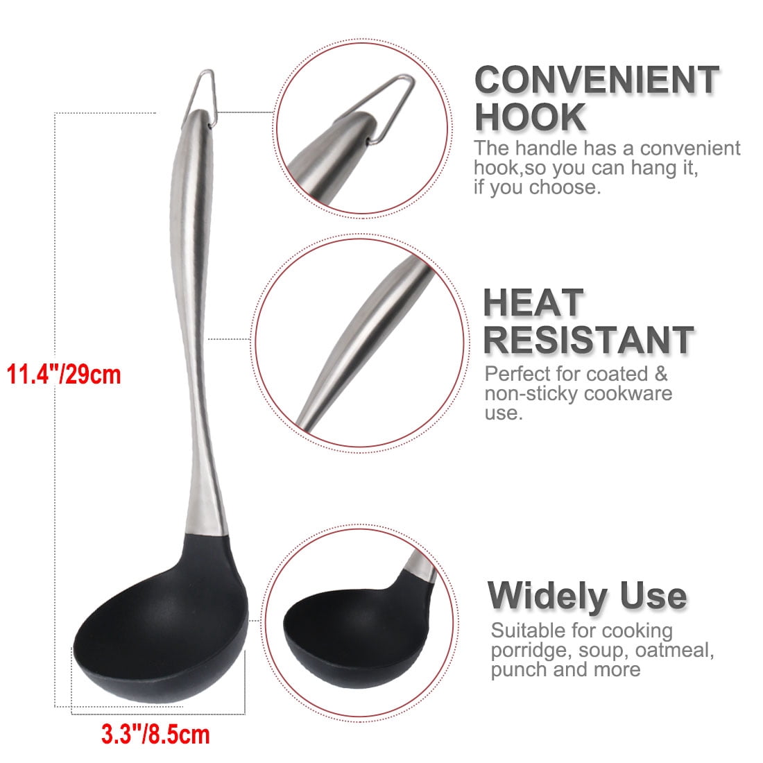 Unique Bargains Silicone Soup Ladle Stainless Steel Handle for Kitchen Cookware