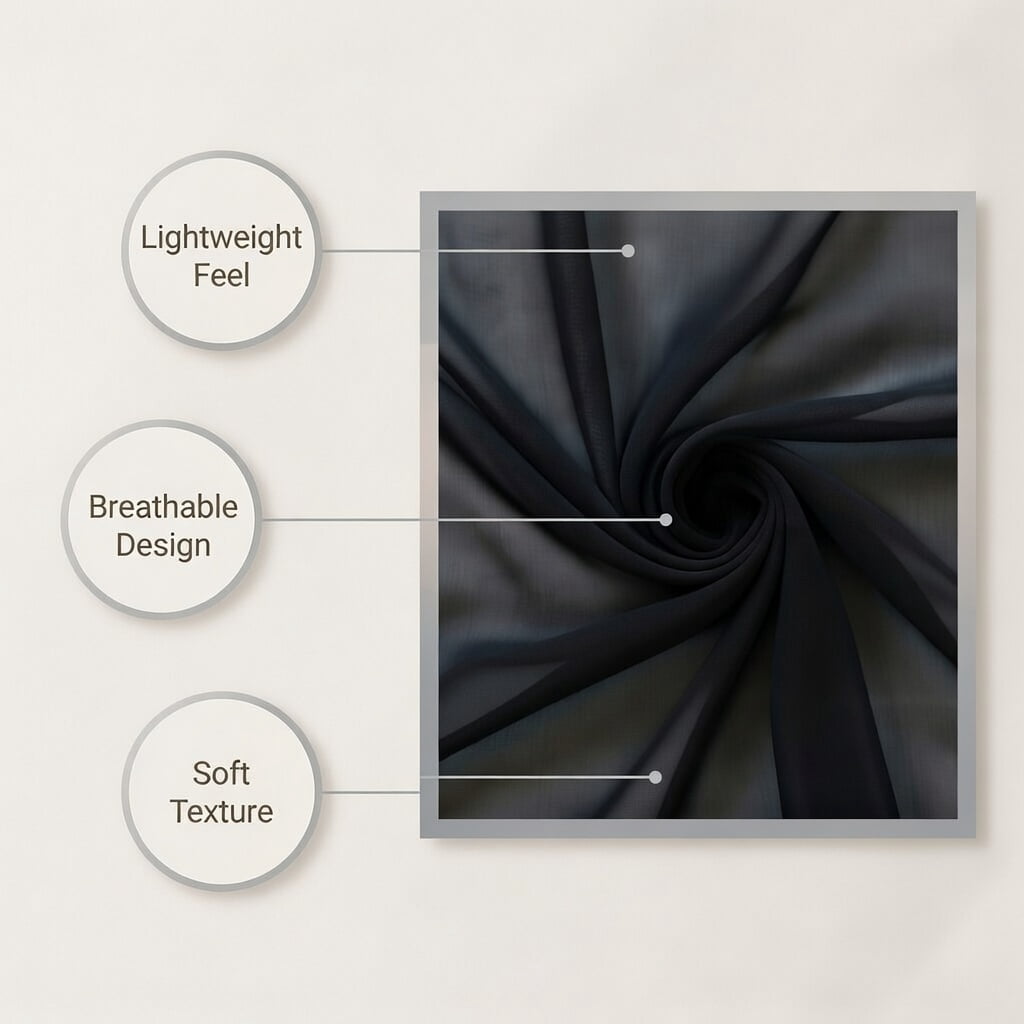 Sedona Designz 120 Inches Wide Sheer Voile Chiffon Fabric for Events - Black