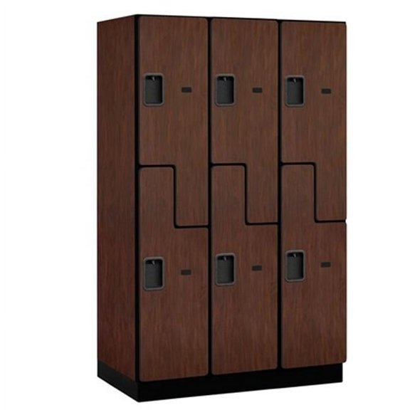Salsbury 27361MAH Extra Wide Designer Wood Locker Double Tier S Style - 3 Wide - 6 Feet High - 21 Inches Deep - Mahogany